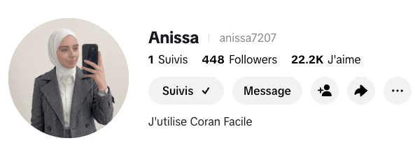 Compte de Anissa aujourd'hui